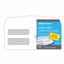 Office Depot® Double-Window Self-Seal Envelopes For 1099-NEC 3-Up Tax Forms, 8-3/8"W x 3-7/8"H, Pack Of 25 Envelopes