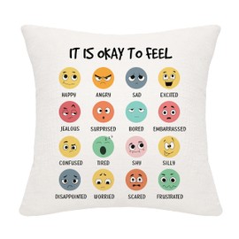 Inspirational Quote It is Okay to Feel Emotion Feelings Cushion Cover 18x18 Inch for Teens Kids Mental Health Themed Decor for Home Playroom School Psychology Therapist Office(IT IS OKAY TO FEEL)