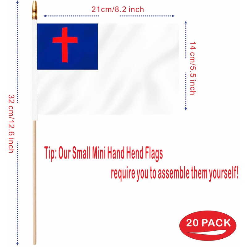 LUSEOAN 20 Pack Small Mini Christian Flag on Wooden Stick