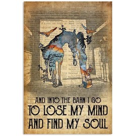 Riding Horse Metal Tin Sign,Into The Barn Lose My Mind and Find My Soul,Retro Tin Sign for Farm Village Home Hotel Bar Cafe Outdoor Wall Decoration 8x12 Inch