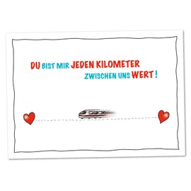 bernsteinfee-CARDS XXL Postcard Distance Relationship Train – You Are Worth Every Kilometer – Card for Couples Who Need to Train for Love (DIN A4)