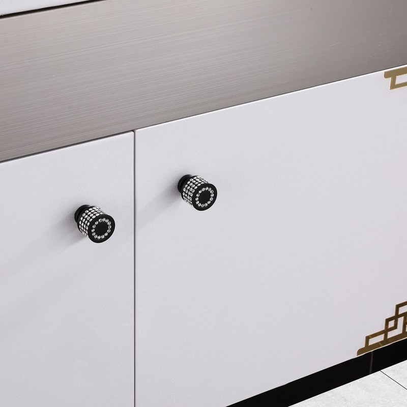 LANC Black Crystal Cabinet Knob Kitchen Knobs - Matte Black