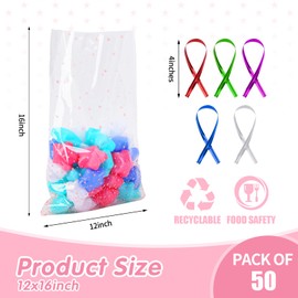 Docvania Cellophane Treat Bags,Star Pattern Cookie Bags，50 Pcs 12 X 16 Candy Bags,Goodie Bags,Plastic Gift Bags with Twist Ties are Suitable for Packaging Cookies, Candies and Party Favors