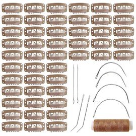 MUIIGOOD 50Pcs 32mm Hairpieces Snap Clips U Shape Wig Clips for Hair Extensions Making Wig Accessories Set Tools (Light Brown)