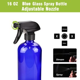 HAOERMEI 16oz Glass Spray Bottles,2-Pack Refillable Empty Spray Bottl for Cleaning, Hair Care, Plants - Adjustable Nozzl - Blue