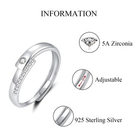 Bewenda Silver Pair of Rings, 925 Sterling Silver Partner Rings for Men and Women, Adjustable Partner Rings, Engagement Ring, Wedding Ring, Simple Open Wedding Rings, Band Ring with White Cubic