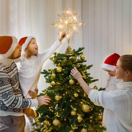 Yardwe Christmas Star Tree Topper Lighted, Glitter Xmas Bethlehem Star Treetop LED Rose Gold Star Tree Topper for Christmas Holiday Tree Decorations 1PCS