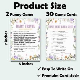 KPTQO Flowers Baby Shower Games - Name That Baby Song & Trivia - 30 Can be Used on Both Sides Game Cards & 1 Answer Card for Boys & Girls-Gender Reveal Activity, Party Favors & Decorations - B02