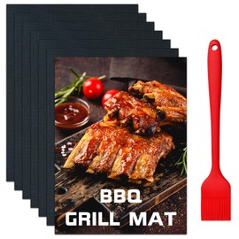 BBQ Grill Mat Set of (7+1), 16" x 13" Reusable BBQ Mat, Heat Resistant and Non-Stick, Easy to Clean Barbecue Grilling Accessories for Gas, Charcoal and Electric Grills