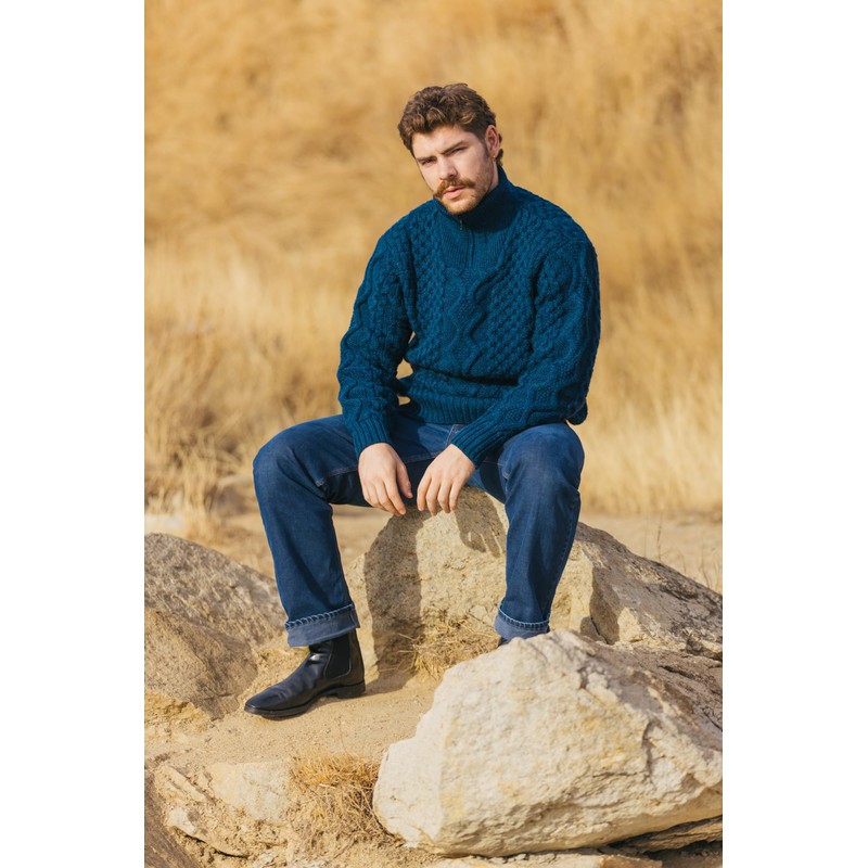 SAOL Aran - Suéter para hombre de lana con cierre
