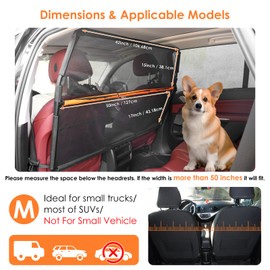 Zmgdrm Dog Car Barrier, 50" Wide for Dog Barrier, Car Divider Backseat for Cargo Area, Back Seat Trunk Barrier with Net Mesh Separator for Dogs, Dog Net for Car Trunk and SUV
