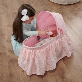 Badger Basket Foldable Toy Doll Rocking Bed with Hood for 22 inch Dolls - Pink/Rosebud