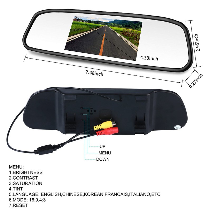 YUANTING Car Rear View IR Camera 4.3" Mirror Monitor For
