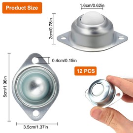 Pack of 12 Ball Castors for Furniture, Nylon Furniture Castors, Flat Ball Rollers, Ball Bearings, Heavy Duty, Furniture Castors, Mini Castors for Furniture, Ball Castors, Furniture Castors for