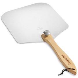 Pie Supply 14 inch x 16 inch Aluminum Pizza Peel with Foldable Wooden Handle for Homemade Pizzas and Baking Bread