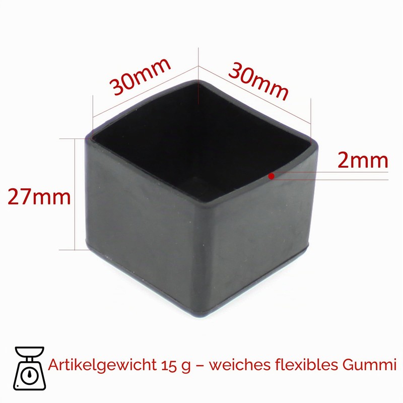 30 mm Square Rubber Protective Caps End Caps Stopper for