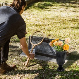 Cemetery Vase for Grave Decorations with Metal Spike, Black Ceramics Cemetery Vase Decorations for Grave, Memorial Grave Markers, Graveside Decor Sign for Grave Outdoor Yard Lawn