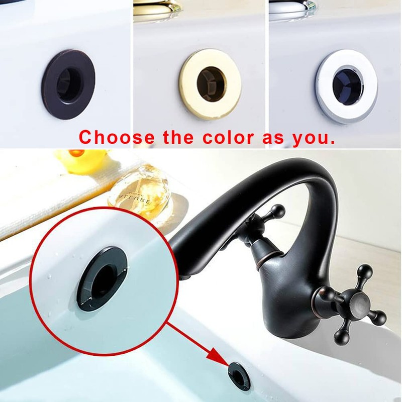 XFYBZN 2Pcs Sink Overflow Ring Matte Black Brass Kitchen Bath
