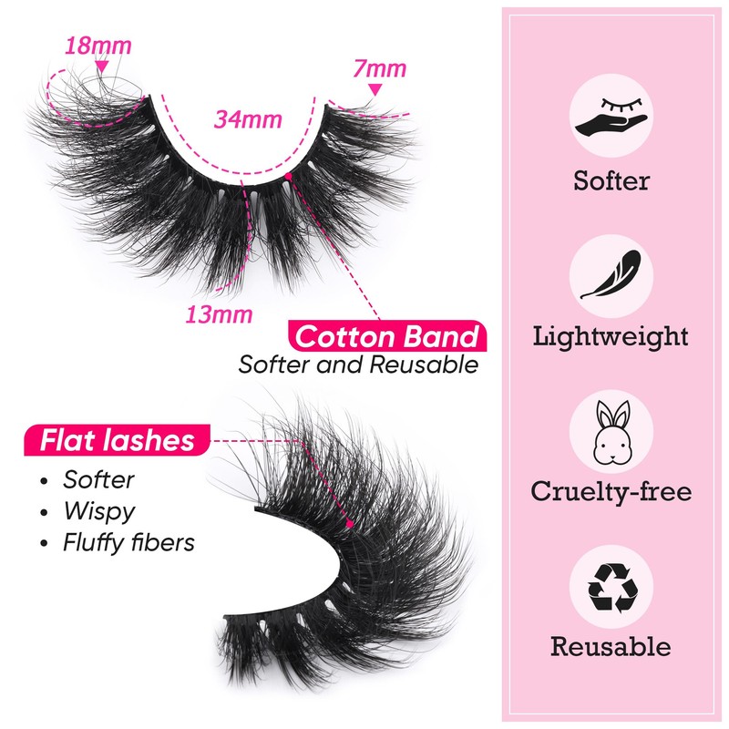 Mink Lashes Full Volume False Eyelashes 18mm Dramatic Faux Mink