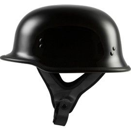 HIGHWAY 21 9-Millimeter German Beanie Helmet, Half Shell Motorcycle Gear, Black Safety Head Cover, Dual D-Ring Chinstrap