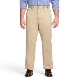 IZOD Men's Big and Tall Performance Stretch Flat Front Pant, Cedarwood Khaki, 42W x 36L