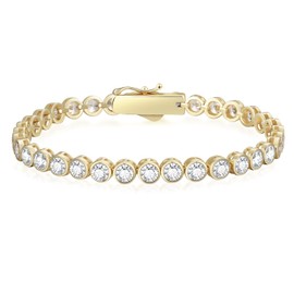 KRKC Tennis Bracelets For Women, Cubic Zirconia Bracelet, S925 Sterling Silver With 14k Gold Plated, 5A Round CZ Diamond Bracelets For Women Mother's Day Gift, Bezels Style 4MM 7 inches