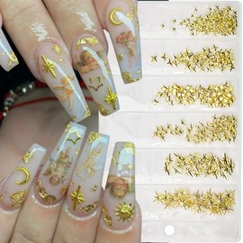 400Pcs Star Nail Charms for Nails-Gold Silver Star Rhinestones Nail Jewelry Metallic Nail Rhinestones Bulk Y2K Nail Art Charms 3D Stars Nail Supplies for Women Acrylic Nail Decoration Accessories