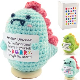 Positive Crochet Dinosaur, Graduation Gifts, Encouragement Gifts for Women Mom Friends Coworkers, Office & Home Decoration, Ester Basket Stuffer, Birthday Gift, Emotional Support Crochet Gift