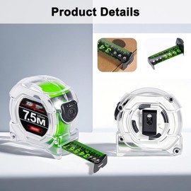 Chovbe 7.5M Stainless Steel Tape Measure - 25mm Transparent Fluorescent Double-Sided Ruler with Self-Lock, Retractable Tape Measuring, Durable Metric Measurement Tool for Craftsmen & Home DIY