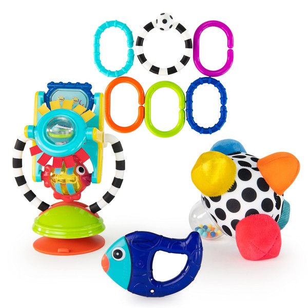 Sassy Discover The Senses Developmental Gift Set for Newborns and Up | Includes Bumpy Ball, High Chair Toy, Water-Filled Teether, 6 Piece Ring O’ Links