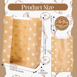 Feifeiya 100 Pcs Paper Bread Bags with Clear Window, Sourdough Bags for Homemade Bread 13.7 x 8.3 x 3.5 Inch Kraft Brown Bakery Packaging with 100 Stickers for Storage Loaves Toast Sandwich Pastry