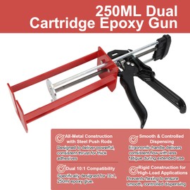 250mL 10:1 Epoxy Gun – Dual Cartridge Adhesive Dispenser for Structural Epoxy, Fabrication & Industrial Repair Applications,8.45 oz