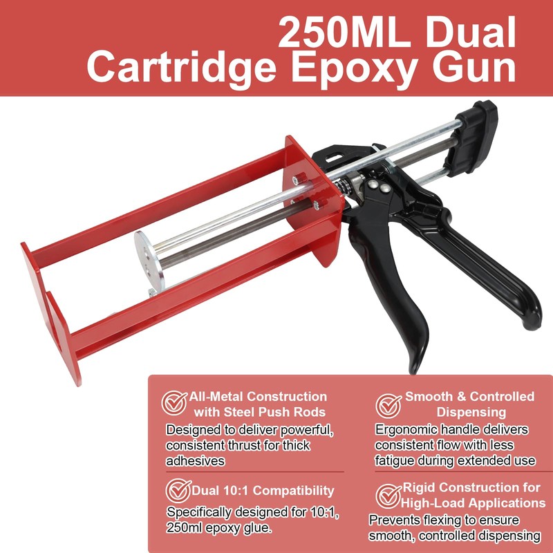 250mL 10:1 Epoxy Gun – Dual Cartridge Adhesive Dispenser for