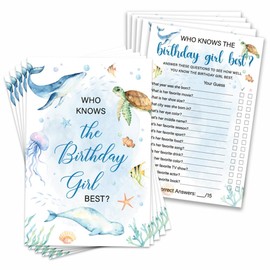 Who Knows The Birthday Girl Best Birthday Cards - Sleepover Slumber Party Supplies, Birthdays Night Creative Idea, 20 Cards Set for Party(Double-Sided) (Sea2)