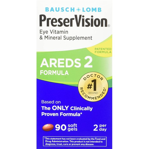 Bausch + Lomb PreserVision AREDS 2 Eye Vitamin & Mineral Supplement Soft Gels, 90 Count Bottle, Packaging may Vary