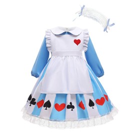 Lito Angels Alice in Wonderland Fancy Dress Up Costume Set with White Pinafore Apron and Headband for Kids Girls Age 3-4 Years