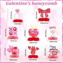 Hungdao 8 Pcs Galentine's Day Decorations Galentines Honeycomb Centerpieces Galentine Honeycomb Table Decor Galentine Day Paper Centerpieces for Party Table Single Ladies Themed Parties Rooms