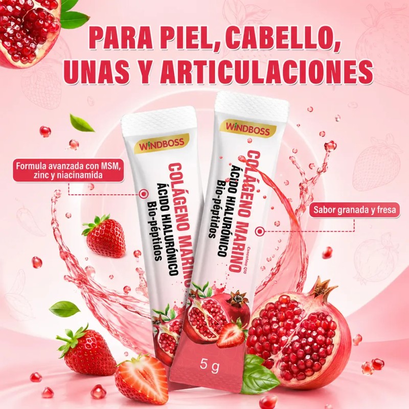 Windboss Péptidos De Colágeno Ácido Hialurónico 30 Sachets