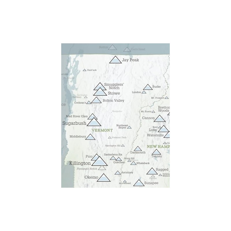 New England Ski Resorts Map 18x24 Poster (White & Light