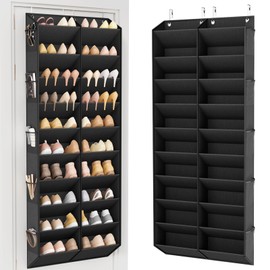 LANTEFUL Over the Door Shoe Organizer, Hanging Shoe Rack for Closet Door Shoe Storage for 30 Pairs Sneaker and Boots, Large Shoe Holder for Door with 10 Side Pockets, Space Saving, Black