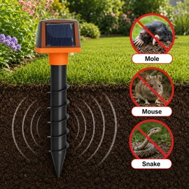 Solar Animal Repeller for Outdoor Pest Deterrence – Ground Stake Design for Mice, Moles and Snakes in Yards and Gardens