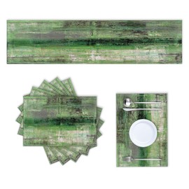 LOKMU - Juego de 6 manteles individuales y verdes y grises, pintura abstracta para decoración de mesa para el hogar, comedor, granja, boda, fiesta, cena, camino de mesa de 72 x 13 pulgadas y 6
