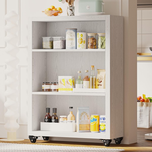 FUSUNBAO 3-Tier Bookshelf with Wheels Book Storage Organizer Bookcase Floor