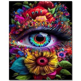 TISHIRON Paint by Numbers for Beginners Coloured Eyes and Flowers DIY Painting by Numbers Kits for Children Colours Painted with Crafts for Home Decor - 16 x 20 Inches