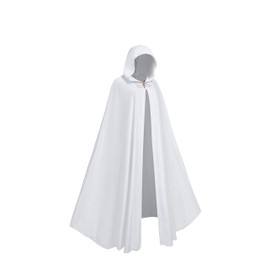 Regenboog Renaissance Cloak Men Women,Medieval Hobbit Cloak,Adult Victorian Cape with Hood,Short Velvet Cape,White,51inch