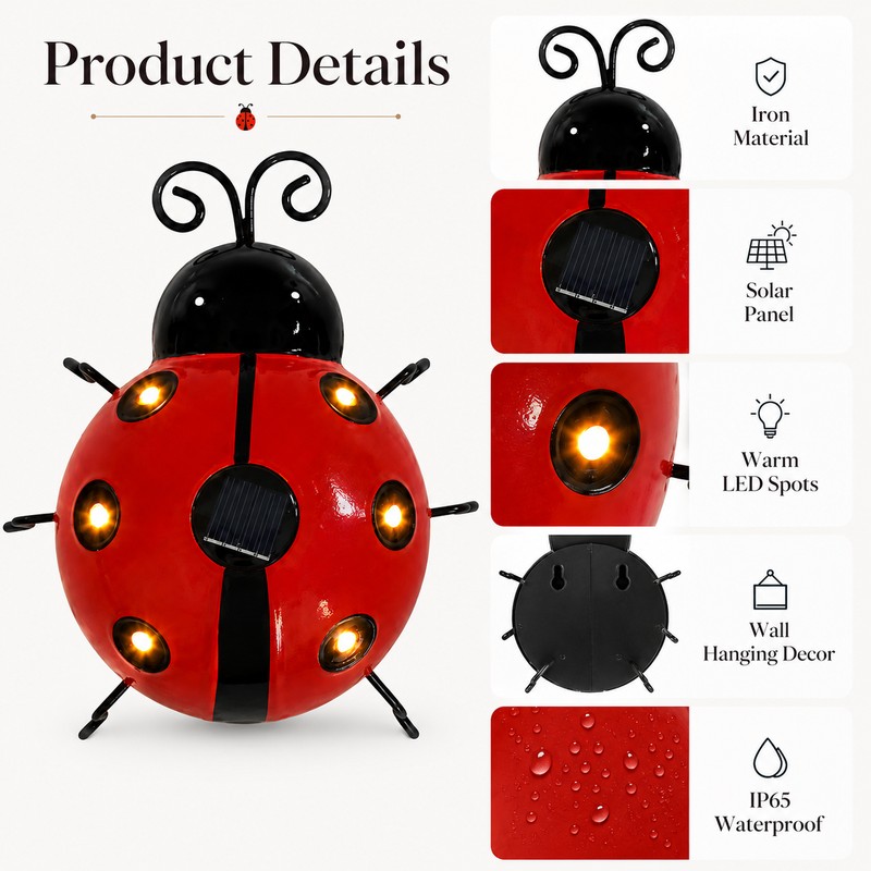 Solar Ladybug Light for Outdoor Decor – IP65 Metal Hanging