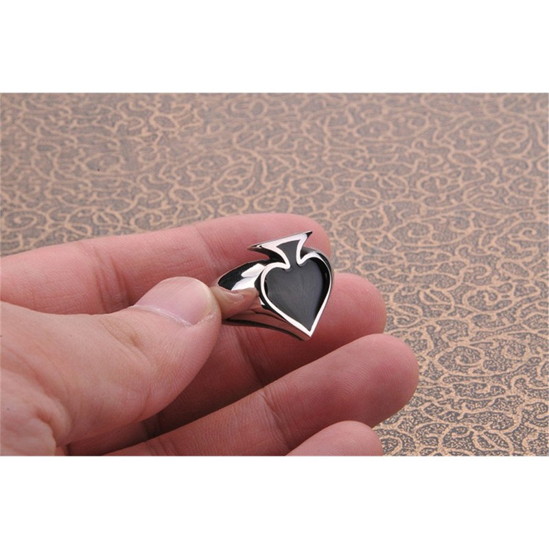 Men's Women's Poker Spade Ace Ring Black Silver Size 7