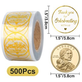 Anwyll 500Pcs Thank You Stickers - 1.5Inch Gold Foil Thank You Stickers Thank You for Celebrating with Us Sticker Roll Self Adhesive Clear Wedding Thank You Favor Label Sticker for Envelope Seal Card