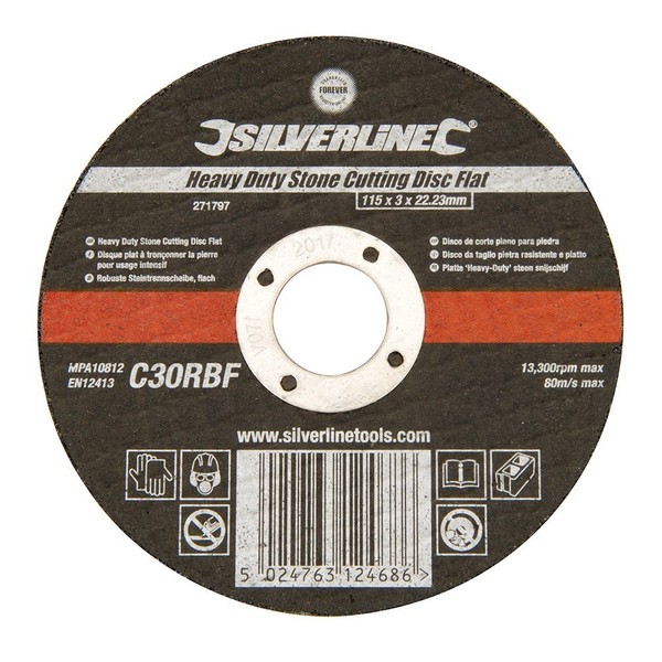 Silverline 271797 Heavy Duty Stone Cutting Disc Flat 115 x 3 x 22.23 mm