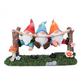 Garden Gnome Statue, Solar Swing Gnomes Figurine with Flowers and Mushrooms, Waterproof Resin Outdoor Decor for Patio Lawn Yard Home Tabletop Decoration